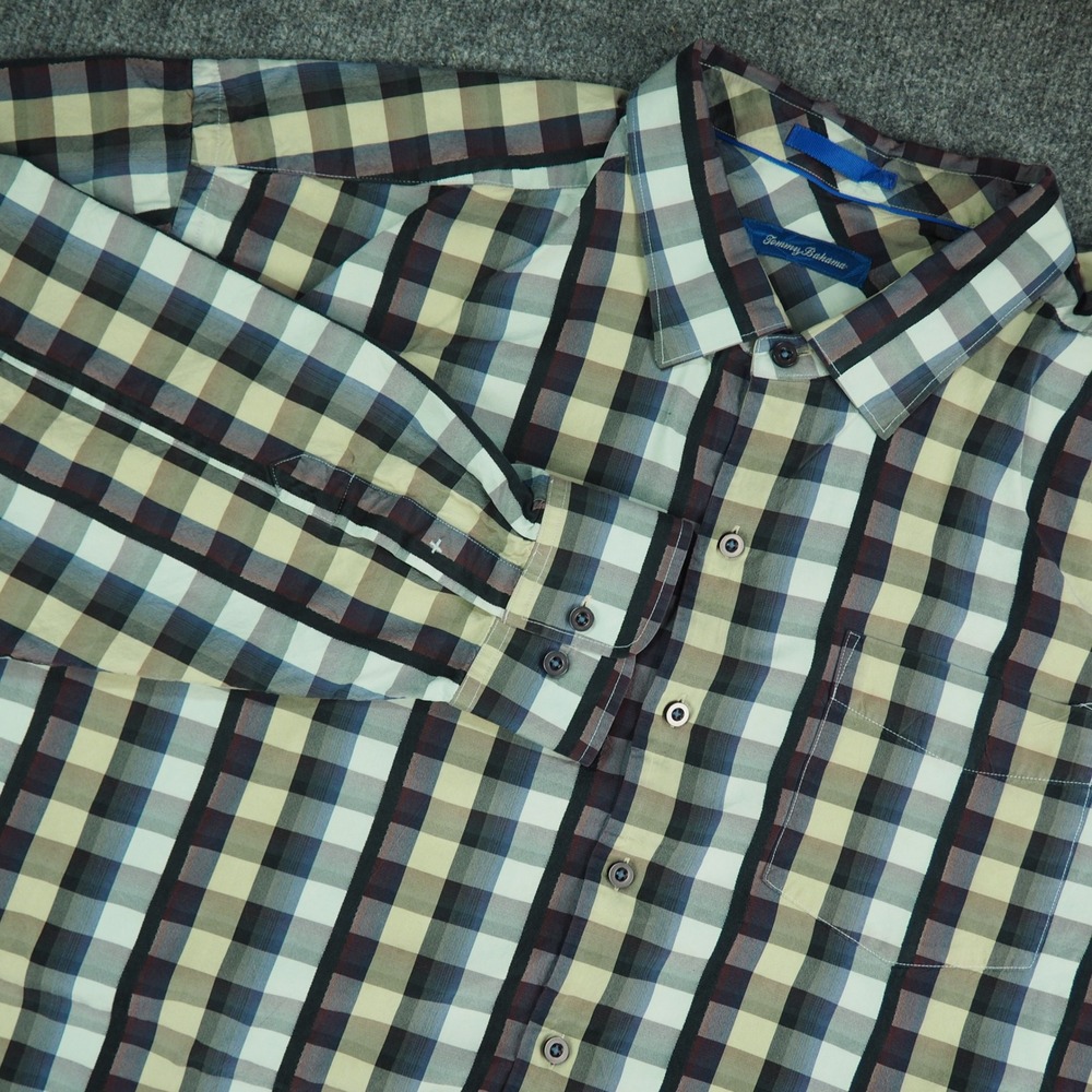Tommy Bahama Shirt Mens 3XL Button Front Multicolor Plaid 100% Silk Resortwear